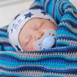 Crochet Blanket For Reborn Baby Children Handmade Turquoise Gray Blue Navy 104cm X - thumbnail 2
