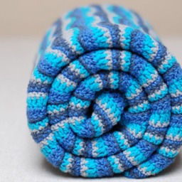 Crochet Blanket For Reborn Baby Children Handmade Turquoise Gray Blue Navy 104cm X - thumbnail 3