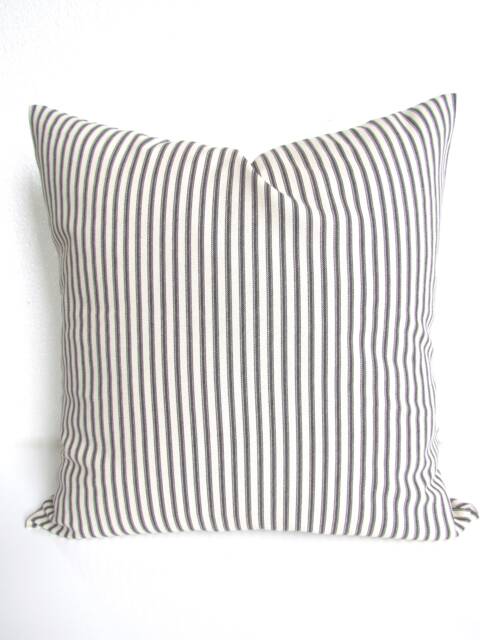 Charcoal Pillows Grey Pillow Covers Charcoal Gray Ticking Stripe Cover Home Decor - image 1