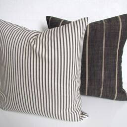 Charcoal Pillows Grey Pillow Covers Charcoal Gray Ticking Stripe Cover Home Decor - thumbnail 3
