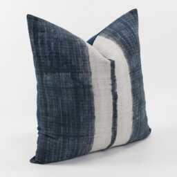 Vintage Indigo Hemp Throw Pillow Cover, White Stripe, Hill Tribe Textile - thumbnail 3