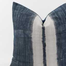 Vintage Indigo Hemp Throw Pillow Cover, White Stripe, Hill Tribe Textile - thumbnail 2