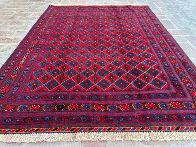 4x6 Hand-Knotted Turkman Tribal Rug - Vintage Red Wool Area Rug, Afghan Carpet, Geometric Diamond Pattern, Oriental Boho Gift - image 1