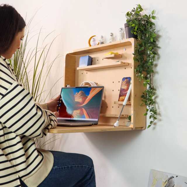Folding Wall Desk Space-Saving Plywood Laptop Desk - image 1