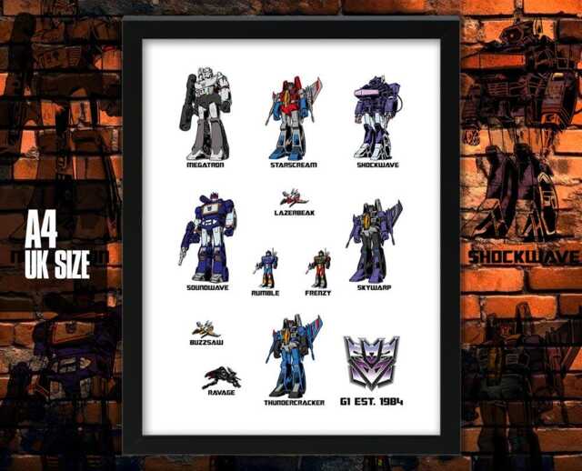 Transformers - Generation 1 Decepticons Art Print, Retro Cartoon Wall A4/8x10 - image 1