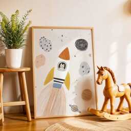 Rocket Cat Nursery Poster, Space Wall Art For Kids, Baby Room Print, Astronaut Illustration, Playroom Decor - thumbnail 2