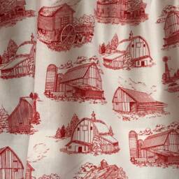 Toile Red Barns On White Kitchen Valance ~ 41 42 Inches Wide Ready To Ship - thumbnail 3