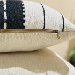 Handmade Moroccan Cotton Pillow Cover, Black & White Stripe, Boho Throw - thumbnail 4