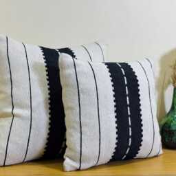 Handmade Moroccan Cotton Pillow Cover, Black & White Stripe, Boho Throw - thumbnail 2