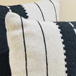 Handmade Moroccan Cotton Pillow Cover, Black & White Stripe, Boho Throw - thumbnail 3