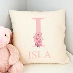 Floral Baby Name Cushion, Personalised Cushion Cover, Girls Bedroom, Pink Flower Nursery Accessories, Girl Gift - thumbnail 3