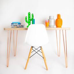 Bespoke Mid Century Modern Plywood Desk in White Gloss On Hairpin Legs - thumbnail 2