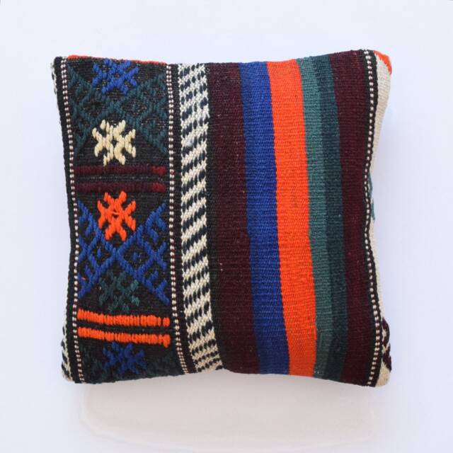 Kilim Pillow Moroccan Striped Turkish Boho 35x35 Navajo - image 1