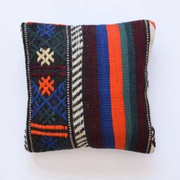 Kilim Pillow Moroccan Striped Turkish Boho 35x35 Navajo - thumbnail 1