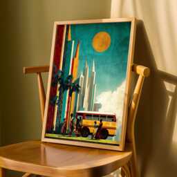 Urban Art Print Skyscrapers & Bus, Teal Orange Geometric Poster - Poster Only - thumbnail 3