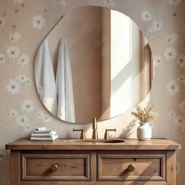 stylish Frameless Mirror, Bedroom Irregular Luxury Mirror Small Wavy Bathroom - image 1