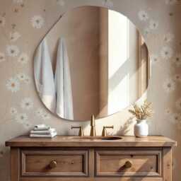 stylish Frameless Mirror, Bedroom Irregular Luxury Mirror Small Wavy Bathroom - thumbnail 1