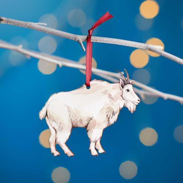 Mountain Goat Christmas Tree Decoration, Birch Plywood Ornament, Animal Lover Gift, Festive Watercolour Art, Traditional Keepsake - image 1