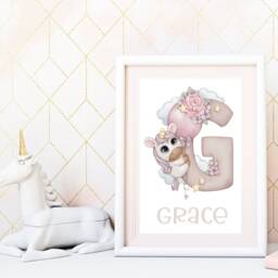 Unicorn Alphabet Personalised Print, Bedroom Decor, Nursery Wall Gift For Girls, Cute Poster Little Girl - thumbnail 3