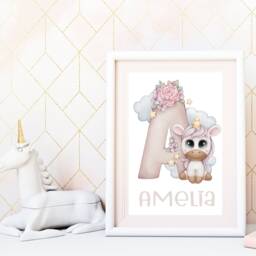 Unicorn Alphabet Personalised Print, Bedroom Decor, Nursery Wall Gift For Girls, Cute Poster Little Girl - thumbnail 1