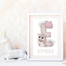 Unicorn Alphabet Personalised Print, Bedroom Decor, Nursery Wall Gift For Girls, Cute Poster Little Girl - thumbnail 2