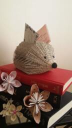 Hedgehog Desk Organizer, Folded Book Art, Teacher Gift