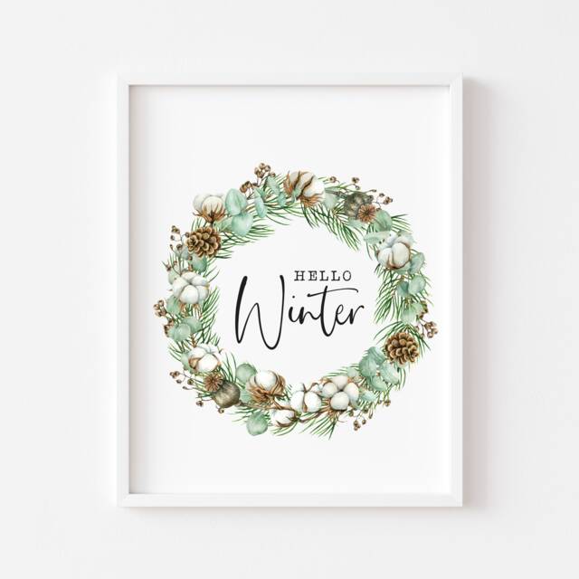 Winter Pinecone Wreath Print Seasonal Christmas Wall Art - Unframed - image 1