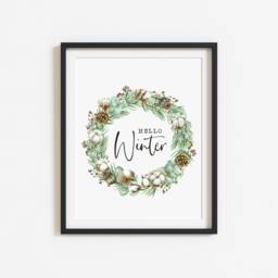Winter Pinecone Wreath Print Seasonal Christmas Wall Art - Unframed - thumbnail 3