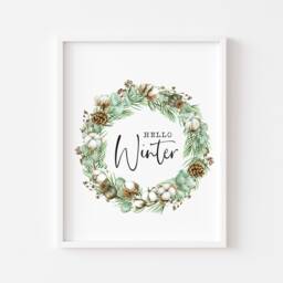 Winter Pinecone Wreath Print Seasonal Christmas Wall Art - Unframed - thumbnail 1