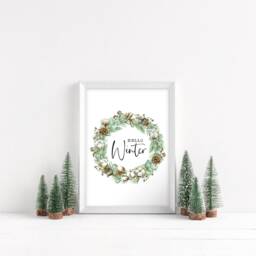 Winter Pinecone Wreath Print Seasonal Christmas Wall Art - Unframed - thumbnail 2