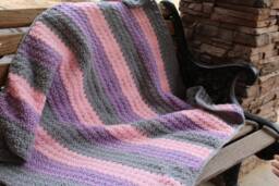 Handmade Crochet Baby Blanket Pink, Purple & Gray Afghan - thumbnail 1