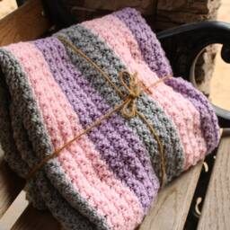 Handmade Crochet Baby Blanket Pink, Purple & Gray Afghan - thumbnail 4