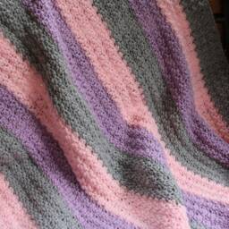 Handmade Crochet Baby Blanket Pink, Purple & Gray Afghan - thumbnail 3