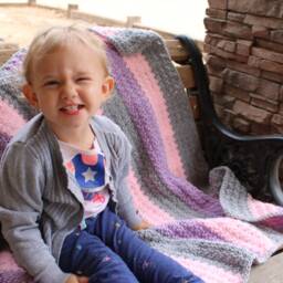 Handmade Crochet Baby Blanket Pink, Purple & Gray Afghan - thumbnail 2