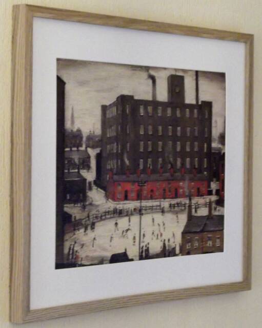 L S Lowry Art Print - Cricket Match Light Oak Finish Frame With White Mount & Textured Image - image 1