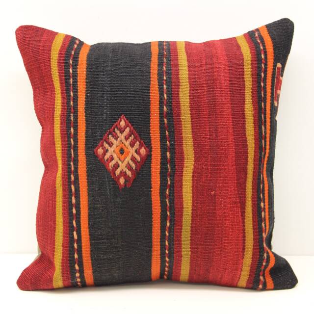 Handmade Turkish Kilim Pillow Cover, Boho Home Decor - 16x16 Inch - image 1