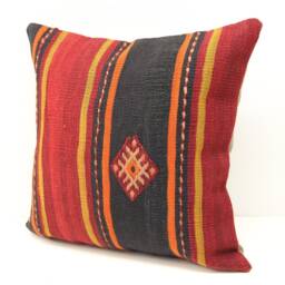 Handmade Turkish Kilim Pillow Cover, Boho Home Decor - 16x16 Inch - thumbnail 3