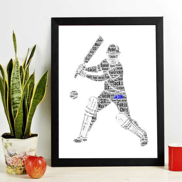 Personalised Cricket Word Art Print Gift, Custom Cloud Gift Frame For Sportsman Birthday - image 1