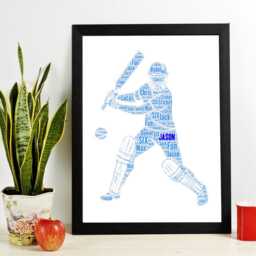 Personalised Cricket Word Art Print Gift, Custom Cloud Gift Frame For Sportsman Birthday - thumbnail 2