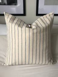 Blue Striped Pillow Cover, Farmhouse Cotton Cushion, Boho Decor - thumbnail 1