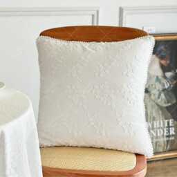 Embroidered Floral Pillow Cover White Cotton Cushion Cover With Pearl Decor - thumbnail 3