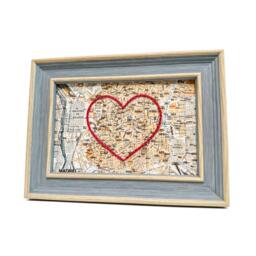 Madrid Heart Map - Custom Gift Spain Anniversary Framed Wedding Vintage Print Of With Hand-Embroidered - thumbnail 1