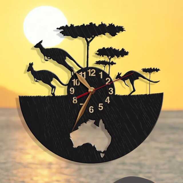 Wall Clock Kangaroo, Non-Ticking, Australia Animal Clock, Australian Animals Travel Traveling Wild Nature Large 12-18Inch Gift #127 - image 1