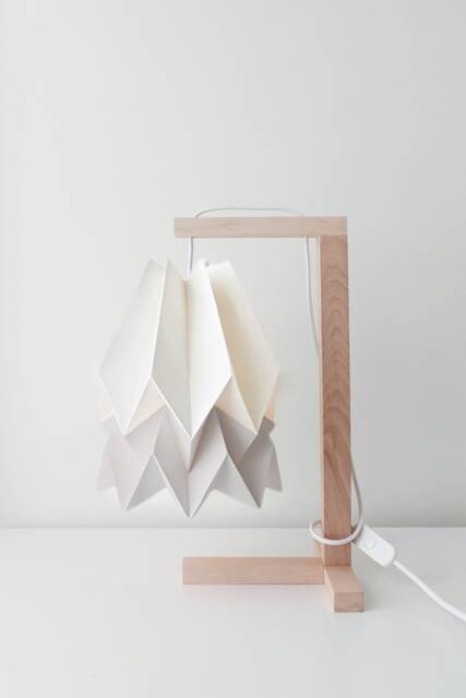 Paper Lamp Shade - Table Polar White With Light Grey Stripe Wooden Structure - image 1