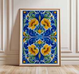 Folk Art Wall Print, Scandinavian Floral Poster, Boho Botanical Art, Colorful Modern Home Decor - thumbnail 1
