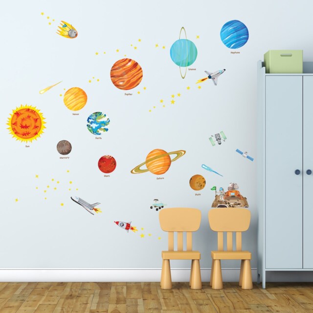 Decowall Solar System Wall Art Prints - Space Planets Rocket Stickers For Kids Room Or Playroom Decor - Ds9-1501S - image 1