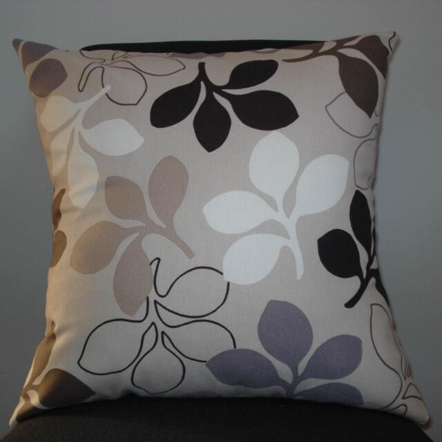 New 18x18 Inch Designer Handmade Pillow Case in Taupe, Black, Grey & White Branches With Leaves