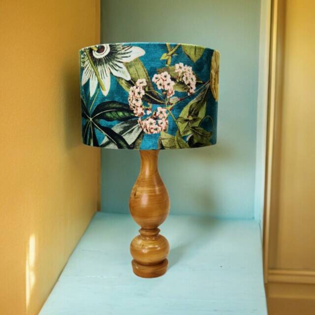 Clarke Drum Lampshade Passiflora Kingfisher Blue Velvet Floral Table Lamp Shade 15cm - 40cm - image 1