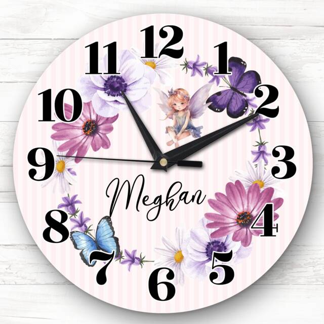 Fairy Pink Purple Floral Butterflies Girls Room Custom Gift Personalised Clock - image 1