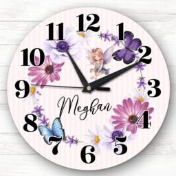 Fairy Pink Purple Floral Butterflies Girls Room Custom Gift Personalised Clock - thumbnail 1
